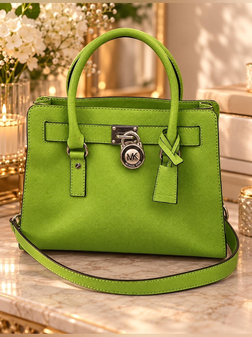 Michael Kors Lime Green Saffiano Leather Satchel